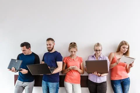 Diversity students learning using technology Stock Photos