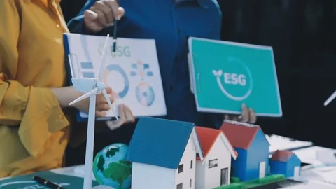 Diversity team brainstorming discussion focused on ESG (environment,social,.. Stock Footage 293922493
