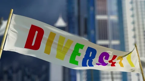 Diversity transparent sign on soft focus city bg Stock Footage 166846945