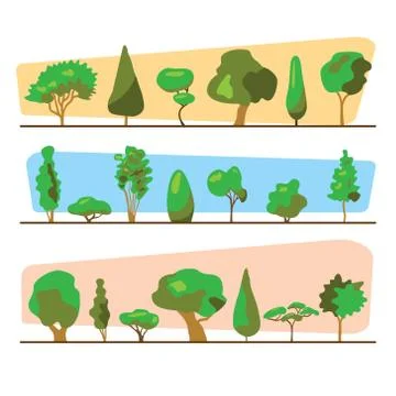 Diversity of trees set on white Stock Illustration