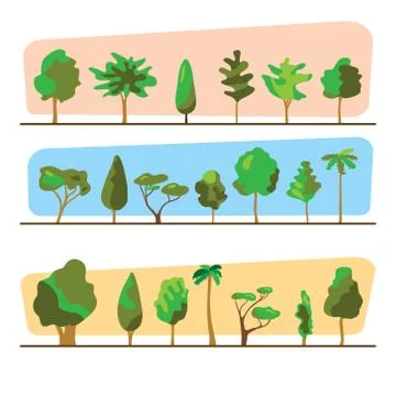 Diversity of trees set on white Stock Illustration