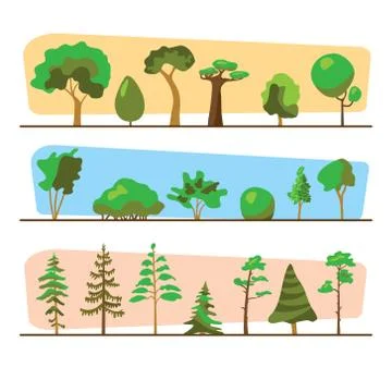 Diversity of trees set on white Stock Illustration