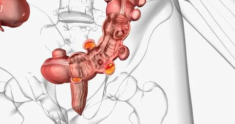 Diverticulosis occurs when small, bulging pouches develop in your digestive.. イラスト素材