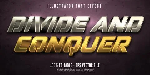 Divide and conquer text, 3d gold and silver metallic style editable font effe Stock Illustration