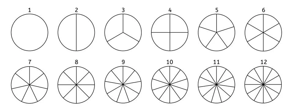 Divide circle. Black segment element. Vector round 12 section. Ilustración de archivo
