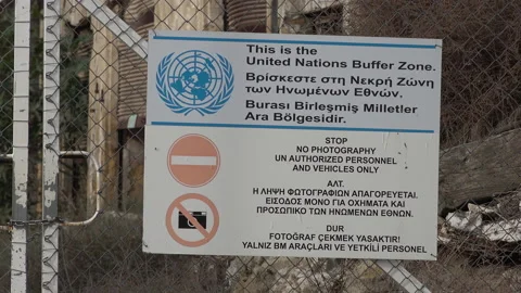 Divided capital city Nicosia, buffer zone warning 'no photography' Stock Footage 229943121