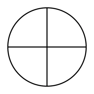Divided circle in four segments. Black minimalist line chart. Pizza or pie round Ilustración de archivo