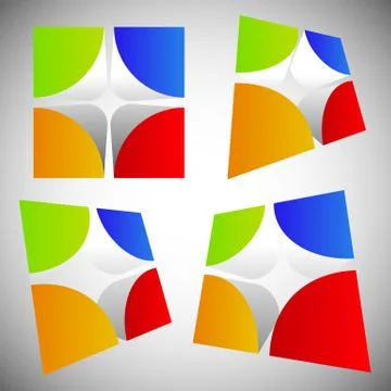 Divided, colorful cube with rounded inner corners. Abstract 3d vector graphic Stock Illustration