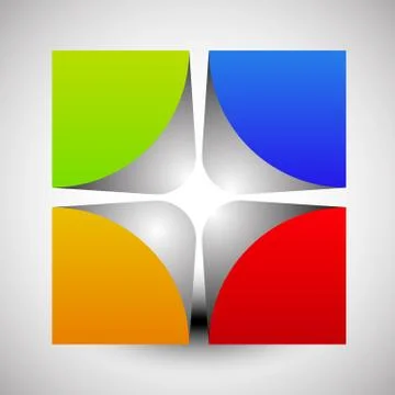 Divided, colorful cube with rounded inner corners. Abstract 3d vector graphic Stock Illustration