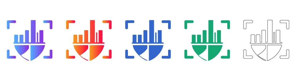 Divided Data Shield Icon Set Stock Illustration