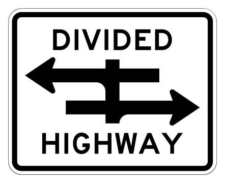 Divided highway crossing sign, R6-3, US road sign Stock Illustration