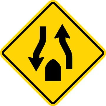Divided road ends sign. Stock Illustration
