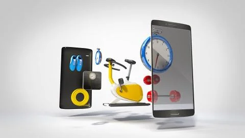 Divided smart phone, mobile, Explain various health care fitness application. Stock Illustration