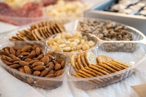 Divided tray keeps all the snacks neat. Stock Photos