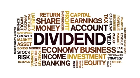 Dividend animated word cloud,animation tag kinetic typography seamless loop. Stock Footage 306527720