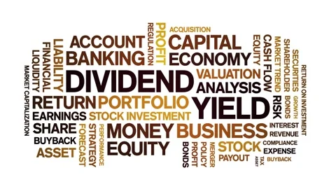 Dividend Yield animated word cloud,animation kinetic typography seamless loop. Stock-Footage 306528884