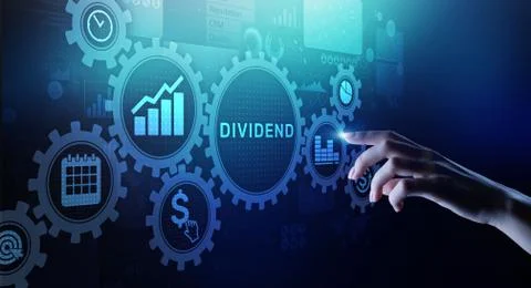 Dividends button on virtual screen. Return on Investment ROI financial business Stock Photos