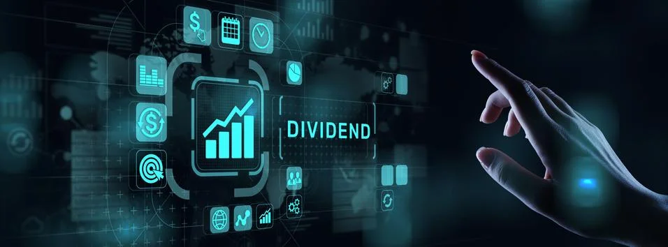 Dividends button on virtual screen. Return on Investment ROI financial business Фото
