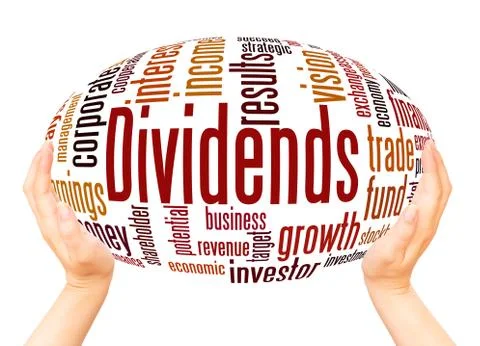 Dividends word cloud hand sphere concept Stock Photos