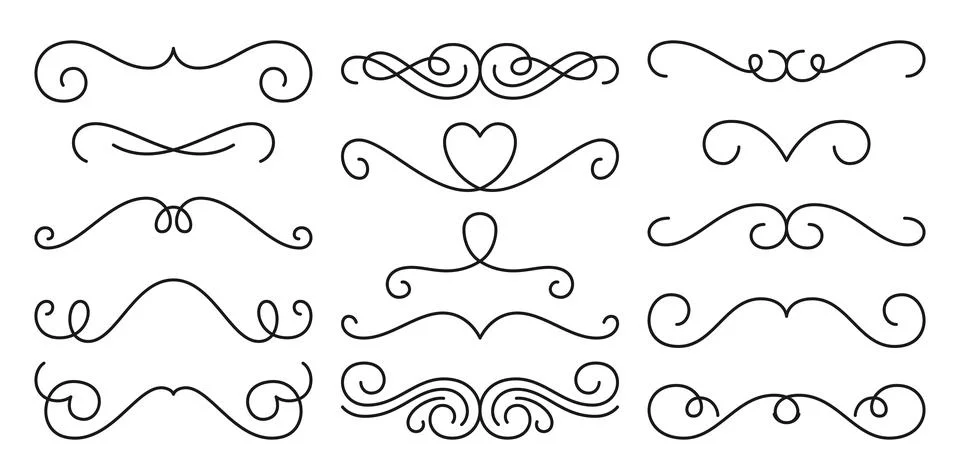 Divider black line swirl victorian flourish scroll Stock Illustration