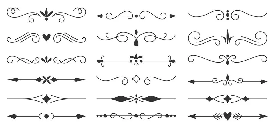 Divider border old separator black silhouette set Stock Illustration