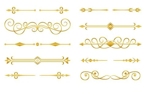Divider border vintage text frame gold flat set Stock Illustration