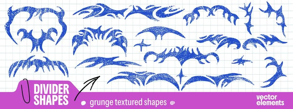 Divider frame set in distressed blue. Symmetrical tribal thorns, gothic Stock Illustration