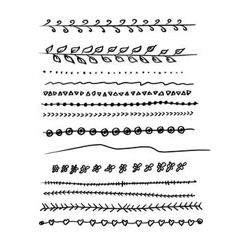 Dividers and borders vector illustration sketch hand drawn with black lines i Stock Illustration