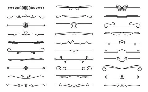 Dividers chapter line text separator ornament set Stock Illustration