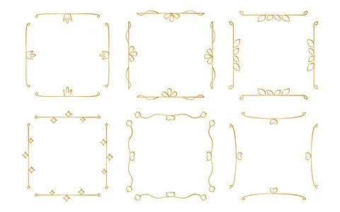 Dividers gold decorative square frames retro set Stock Illustration