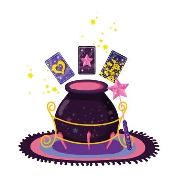 Divination cards with witch cauldron Stock Illustration