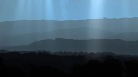 Divine Light Beam Coming Down, Prayer Answered Mountains Evening Stars Sky Stock Footage 128447957