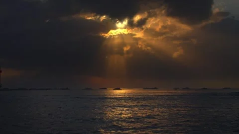 Divine Light Shafts Breaking Through Dark Evening Sky Stock Footage 281147456