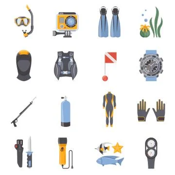 Diving And Snorkeling Flat Decorative Icons Stock Illustration
