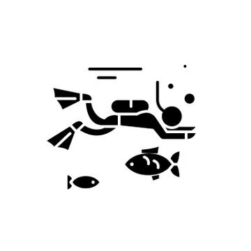Diving black icon, vector sign on isolated background. Diving concept symbol Stock Illustration