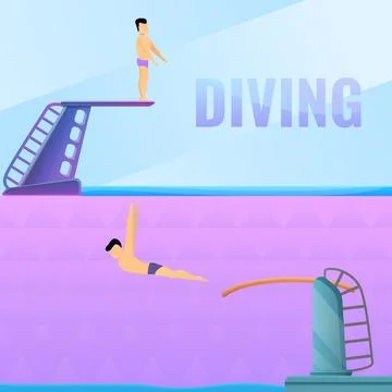 Diving board banner set, cartoon style Stock Illustration