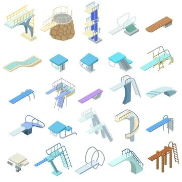 Diving board icons set, isometric style Stock Illustration