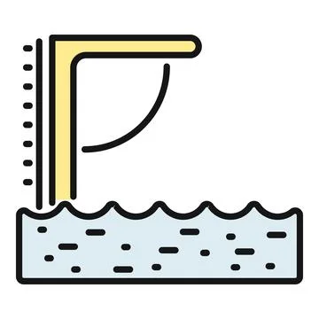 Diving board standing over swimming pool water Stock Illustration