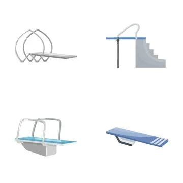 Diving boards and platform setups for swimming pool Stock Illustration