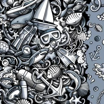 Diving cartoon vector doodles frame design. Illustrazione stock