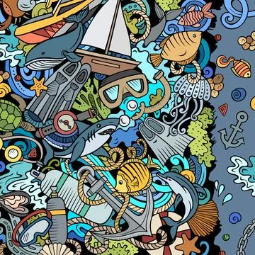 Diving cartoon vector doodles frame design. Illustrazione stock