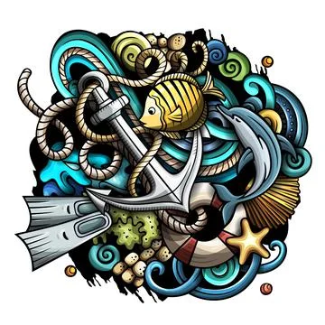Diving cartoon vector doodles illustration. Ilustración de archivo