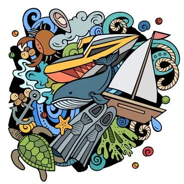 Diving cartoon vector doodles illustration. Stock Illustration