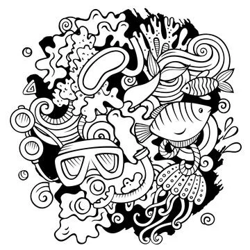 Diving cartoon vector doodles illustration. Stock Illustration