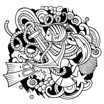 Diving cartoon vector doodles illustration. Stock Illustration