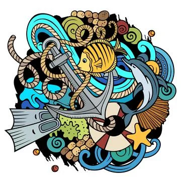 Diving cartoon vector doodles illustration. Stock Illustration