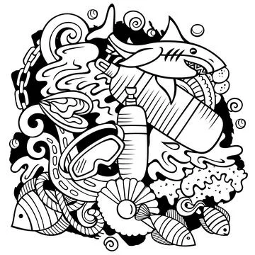 Diving cartoon vector doodles illustration. Stock Illustration