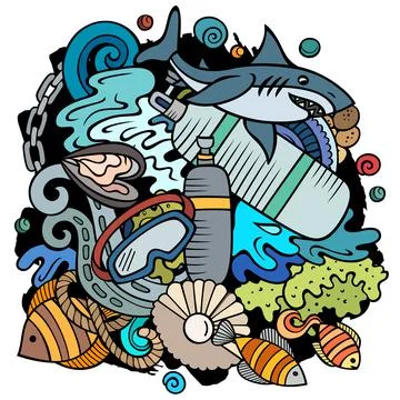 Diving cartoon vector doodles illustration. Stock Illustration