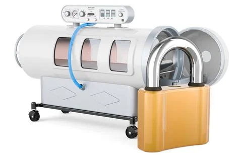 Diving chamber with padlock, 3D rendering Diving chamber with padlock, 3D ... Stock Photos