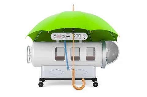 Diving chamber under umbrella, 3D rendering Diving chamber under umbrella,... Stock Photos